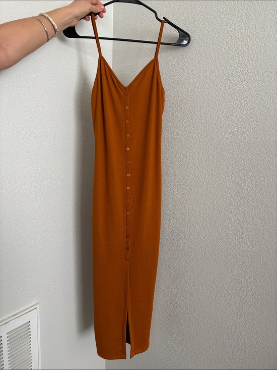 Dresses & Skirts - Spaghetti Strap Button-Front Midi Dress in Rust